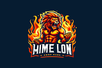 design flame lion mascot logo with express delivery