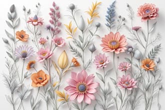draw watercolor  botanical illustration in may style
