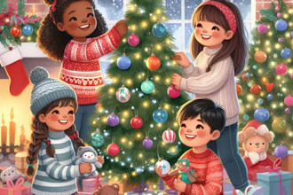 do watercolor children and christ mass illustration