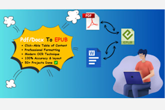 do word or pdf to epub conversion with ocr, formatting preserved, custom styling