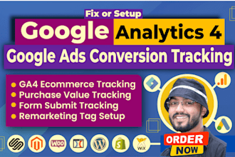 setup google analytics 4 , ga4 ecommerce tracking, ads conversion tracking GTM