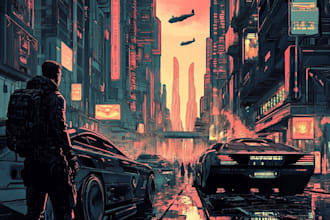 create a drawing of a cyberpunk future metropolis city