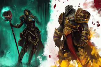 draw fantasy dnd art, monster character, game art, sheet, and dnd party