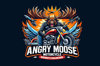 design eye catchy angry moose motorcycle logo very fast with super color