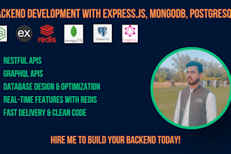 be your backend developer with express, postgresql, mongodb and redis