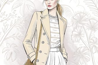 draw a fashion illustration, sketch, portrait