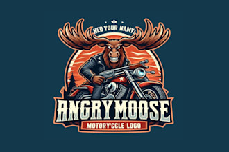 illustrate angry moose motorcycle logo avatars for your business in one day