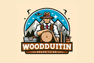create woodcut mountain mascot logo in very short time