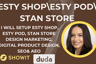 set up etsy shop, etsy pod, stan store design marketing, digital product design