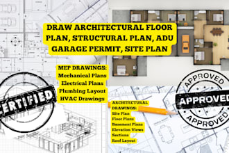 draw architectural floor plan, structural plan, adu garage permit, site plan