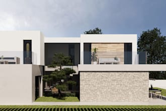 render 3d residential exterior,villa,cabin,landscape, parking space,3d modelling