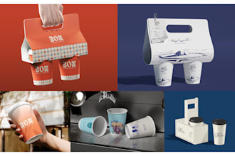do creative design for a paper cup, coffee cup with carier