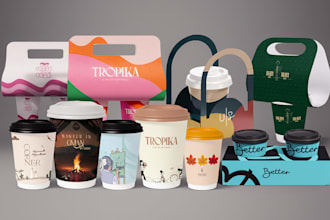 do creative design for a paper cup, coffee cup with carier