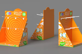 do 3d realistic exhibition stall, booth, display stand in posm, pop, pos,acrylic