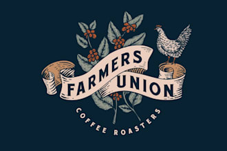 create custom retro vintage coffee roaster farm logo design