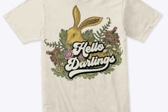 create a custom hand drawn floral rabbit t shirt design