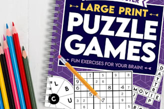 create word search puzzle book maze crossword kid activity book and design cover