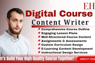 create digital course content, curriculum course outline lesson plan, assignment