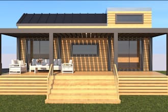 evolve stylish tiny house, kitchen , bedroom, entertainment area, laundry area