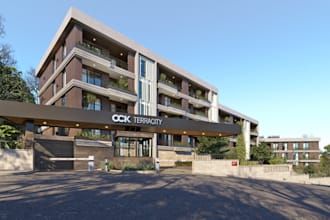 redesign 3d terrace house,modern exterior facade,landscape garden,cgi cad render