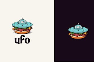 do a custom modern ufo burger food restaurant logo design