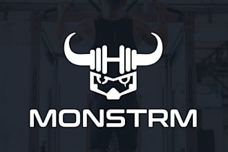 create a custom geometric monster gym company logo design