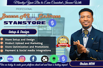 setup and design beacon ai, linktree, stan store for your social media accounts