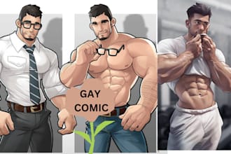 draw gay bara muscle, yaoi, nsfw, fan art, fanart, oc comic, gay character, bara