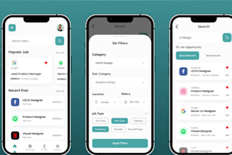 develop job portal app, lob listing app, job seeker app and websites