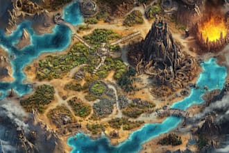do cartography dnd fantasy world map game, rpg campaign battle illustration