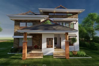 modern traditional house,front gable ,garden space, frame house, plumbing layout