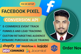 setup meta facebook pixel or dataset for joomla,kajabi,webflow and fix fb pixel