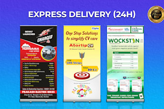 design a roll up banner, stand banner, pull up banner