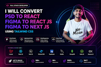 convert psd to react, figma to react js, figma to next js using tailwind css