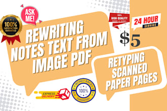 retyping from scanned paper pages, rewriting notes text from image pdf