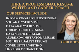 write cyber security analyst, soc analyst, data analyst resume and cover letter