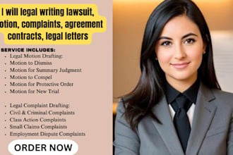 legal writing lawsuit, motion, complaints, agreement contracts, legal letters