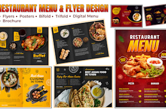 do restaurant food menu design, digital menu board, fast food flyer, brochure