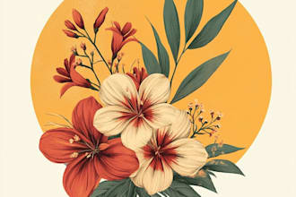 draw botanical illustration of flower illustration, plant illustration and logo