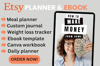 design bestselling digital planner, journal and ebook template for etsy in 24hrs