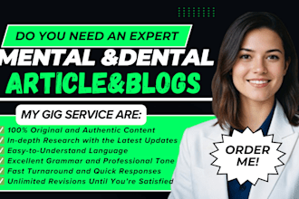 write SEO friendly medical, health and dentistry research articles, blog posts