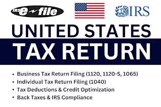 prepare US tax filing efiling 1040, 1120, 1065, ct600, vat returns for company