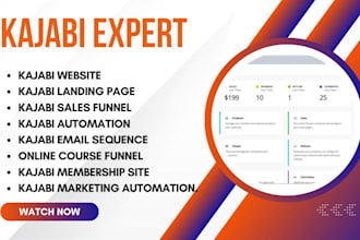 setup kajabi website, landing page, email sequence with automation sales funnel