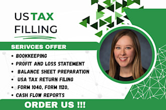 prepare profit and loss, USA tax return, balance sheet, form 1120, cashflow 1040