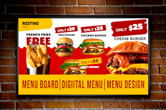 do eye catching static digital food menu board design for tv screen