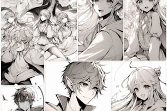 do sketch, lineart, and manga comic with anime style