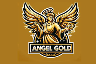 create an awesome angel gold mascot logo design for your business in 12 hours