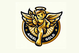 design beautiful angel gold mascot logo with free revisions and vector file