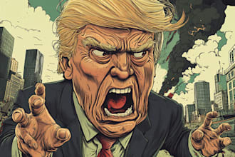 create a political cartoon art in unique style