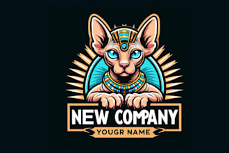 design eye catchy sphynx cat egyptian logo very fast with super color